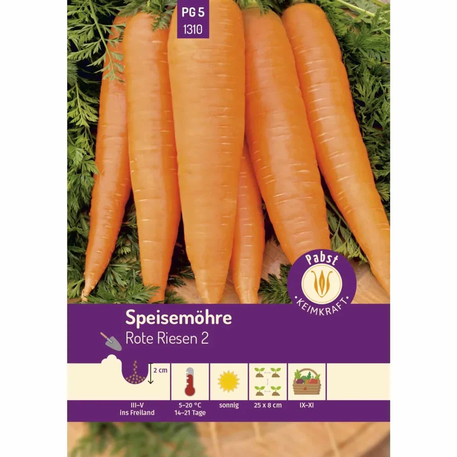 Pabst Keimkraft Speisemöhre Spät & Kegelförmig Rote Riesen 2 Saatgut
